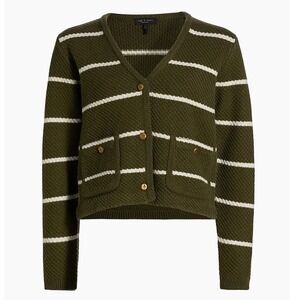 Rag‎ & Bone Peggy Striped Wool V Cardigan Army Green Large New With Tags